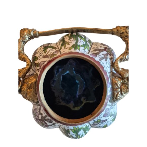 Vintage Cloisonne Enamel Teapot with Lid and Gold Handle Floral White Gold Blue - Picture 5 of 6